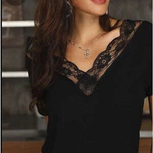 Black Lace V-Neck Top